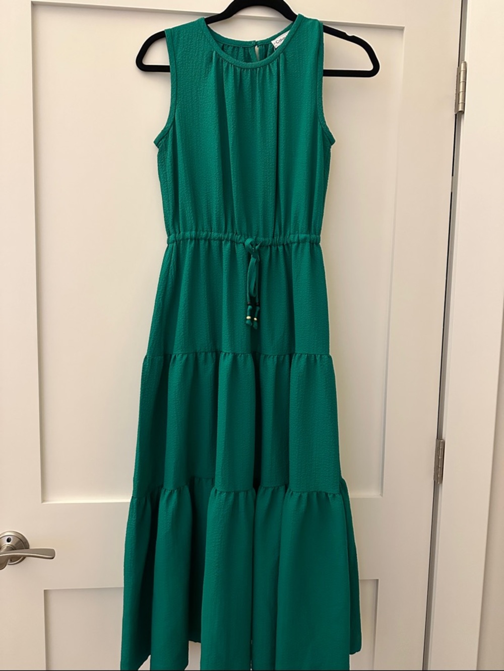 Calvin Klein Sleeveless Tiered Maxi Dress in Teal Green
